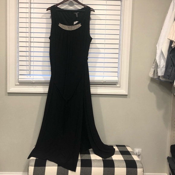NWT Black Maxi Dress with Gold Plate Detail - Picture 2 of 6